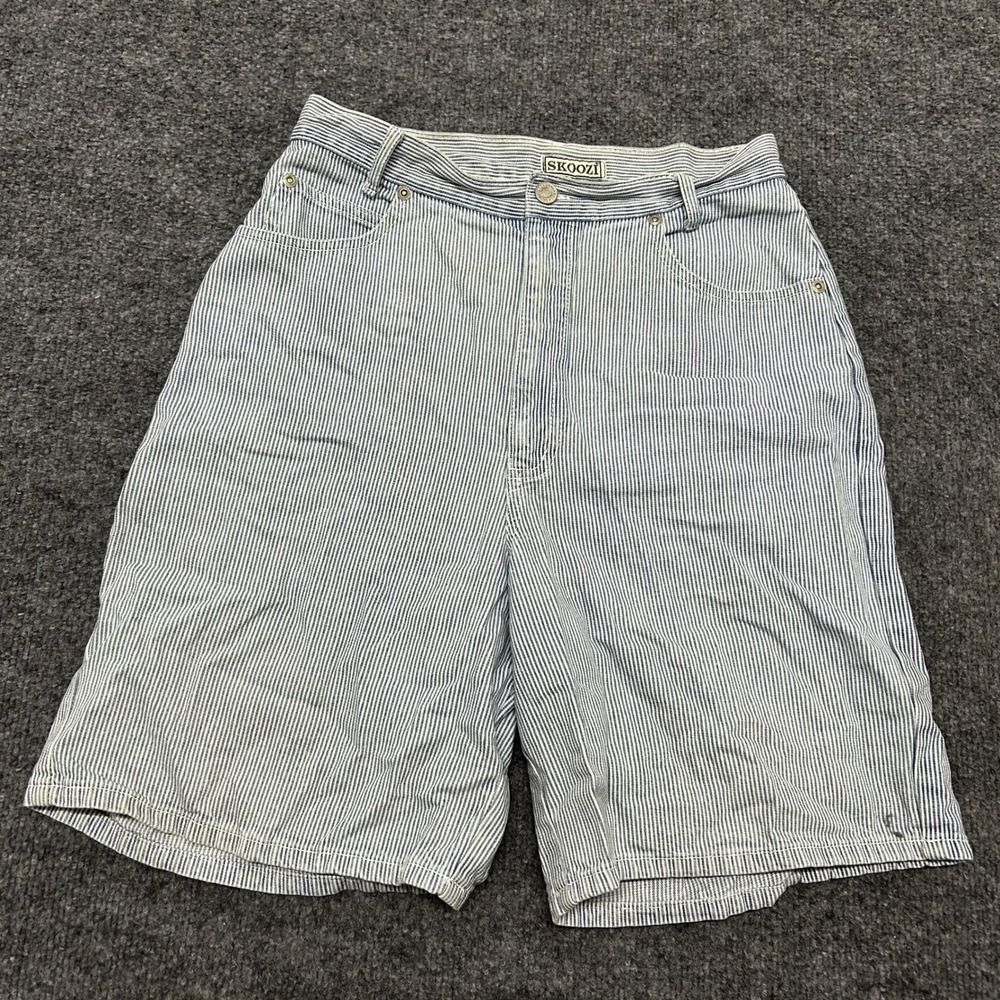 Skoozi Shorts Womens Size 13 Blue Hickory Stripe Cotton High Waisted Vintage